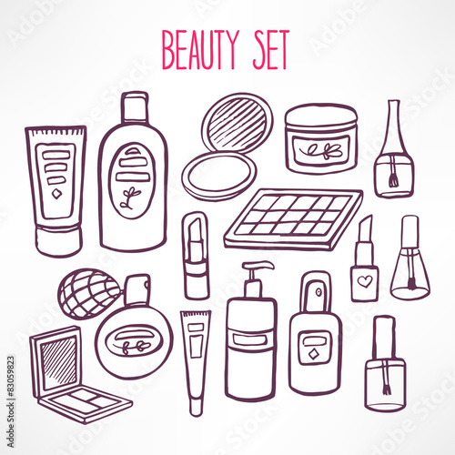 set with cosmetics and products for body care