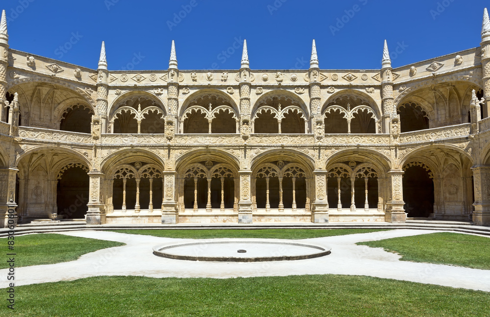 Cloister of the Jeronimos Monastery, in Belem, Lisbon.
