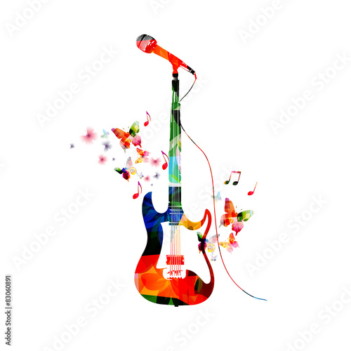Colorful electric guitar with microphone 