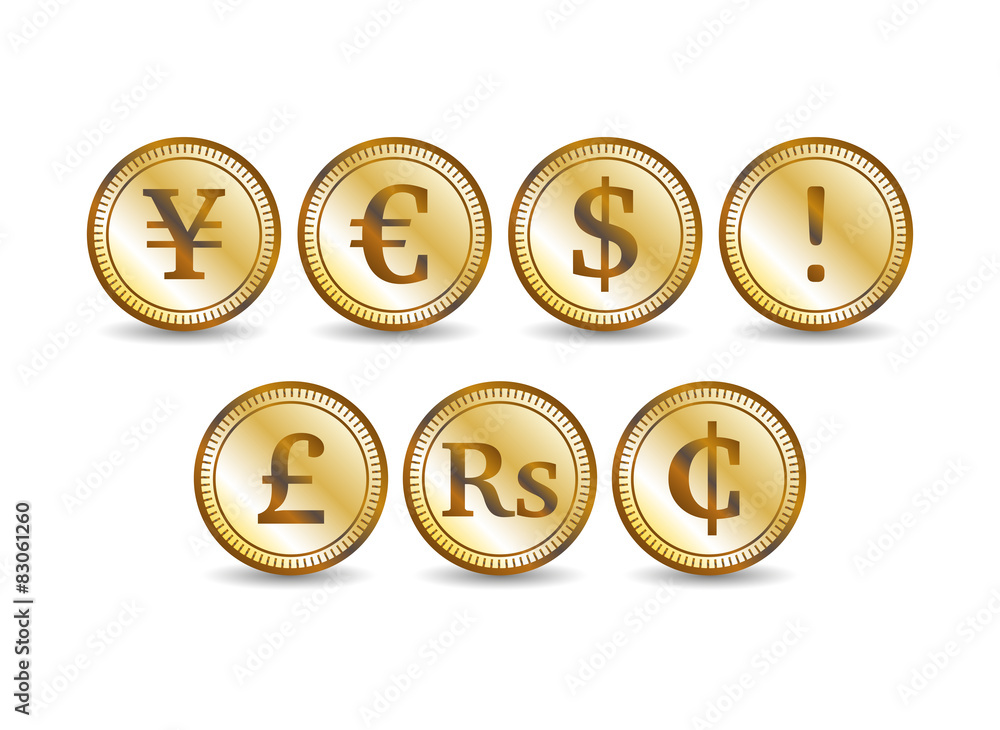 Coins various currencies, illustration Coins various currencies, illustration
