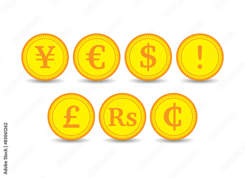 Coins various currencies, illustration Coins various currencies, illustration