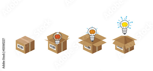 lightbulb vith brain in the paper box, set of,  vector