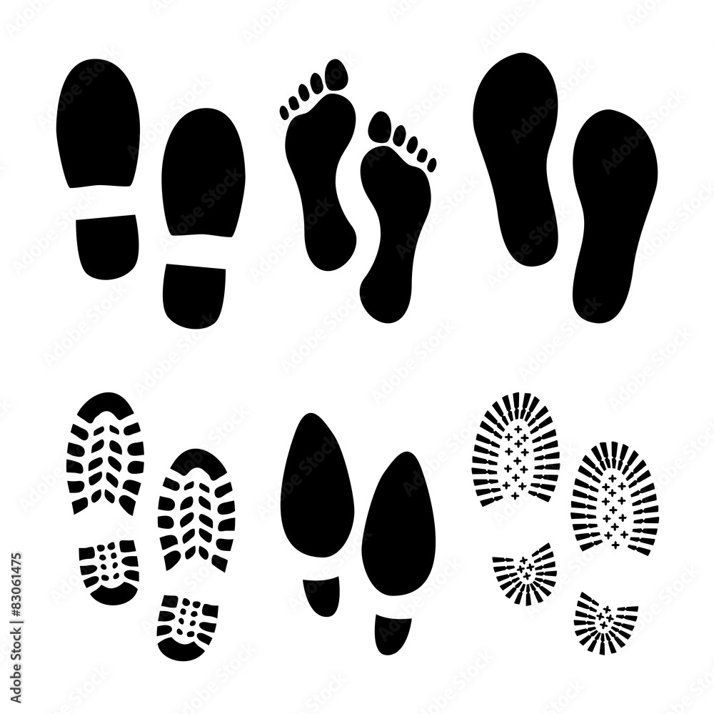 Set of footprints and shoes, vector Set of footprints and shoes, vector