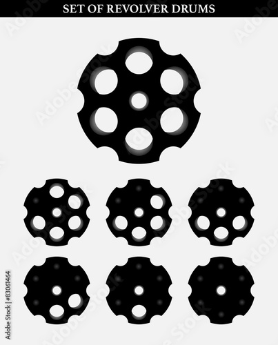 Revolver drum on white, set of, vector illustration