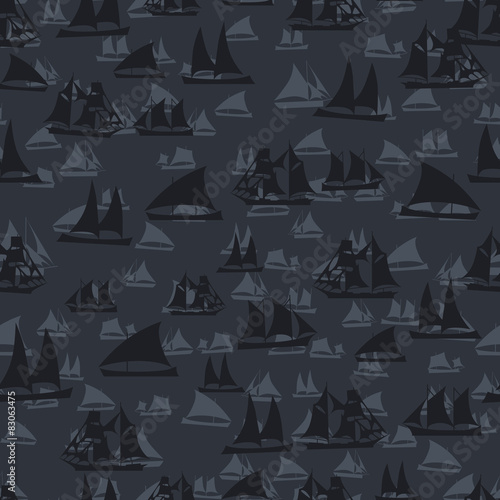 Seamless colorful background made of  different ships in flat si