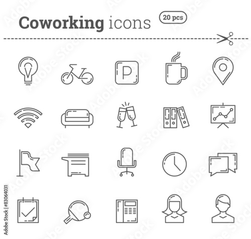 Coworking icons set. Stock vector.