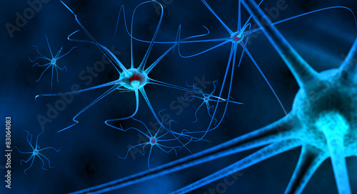blue nerve cells in human neural system photo