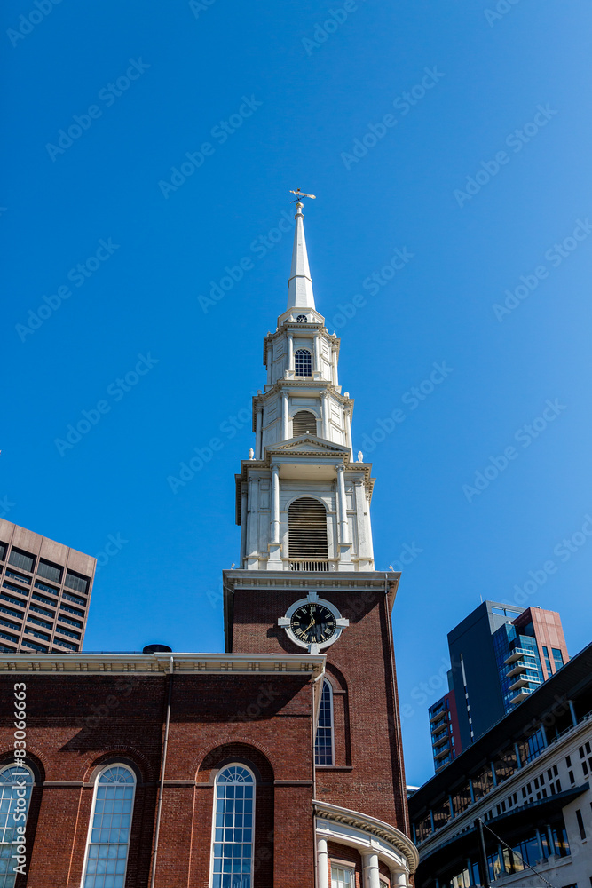 Clock Under Steeple in Boston