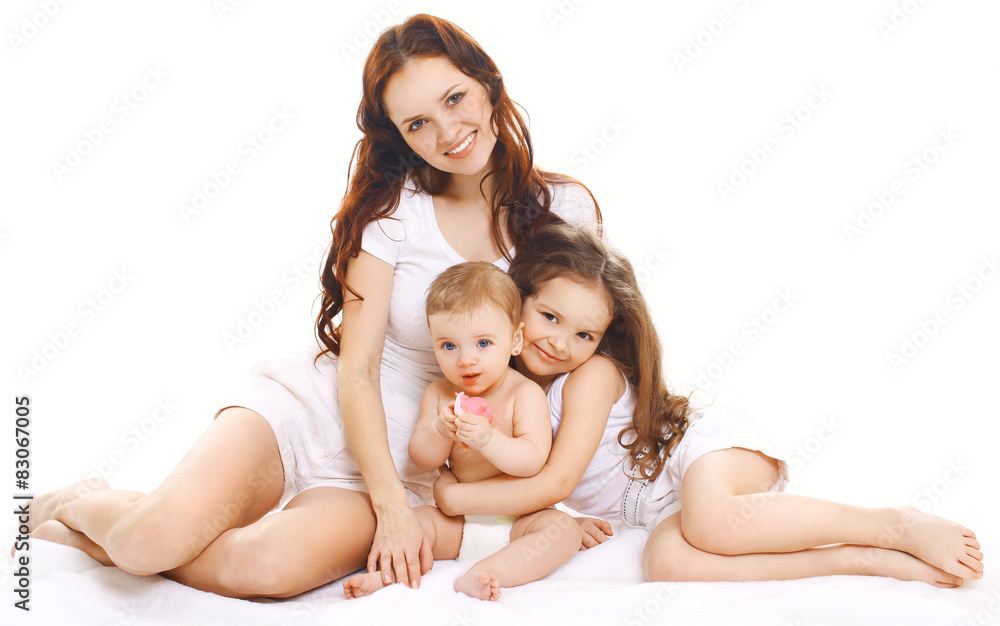 Portrait of happy family, mother together with two children Portrait of happy family, mother together with two children