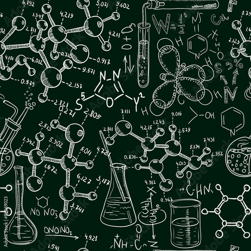  Vintage science old chemistry laboratory seamless pattern