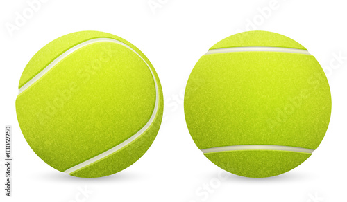 Closeup of two vector tennis balls isolated on white background.
