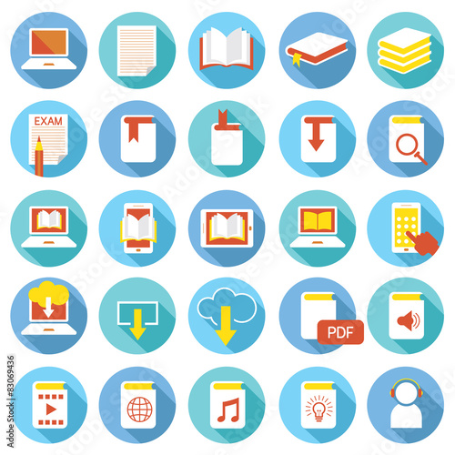 School Online, E-Learning, E-Book, Book Icons Set
