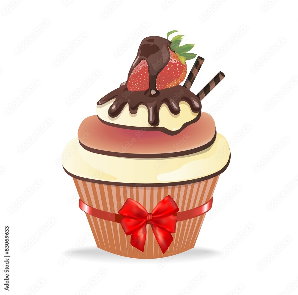 Cake with strawberry in chocolate, vector Cake with strawberry in chocolate, vector
