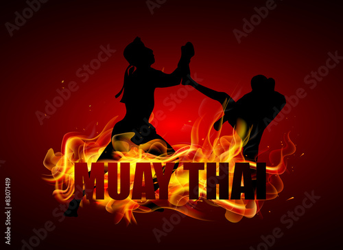 Thai boxer are fighting in kicking postures vector photo