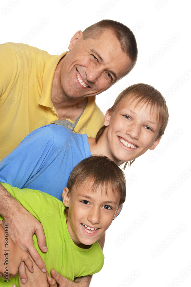 Smiling family in bright T-shirts 