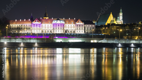View at night in the old town of Warsaw from the river photo