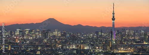 Obraz Tokio pejzaż miejski i Halny Fuji w Japonia