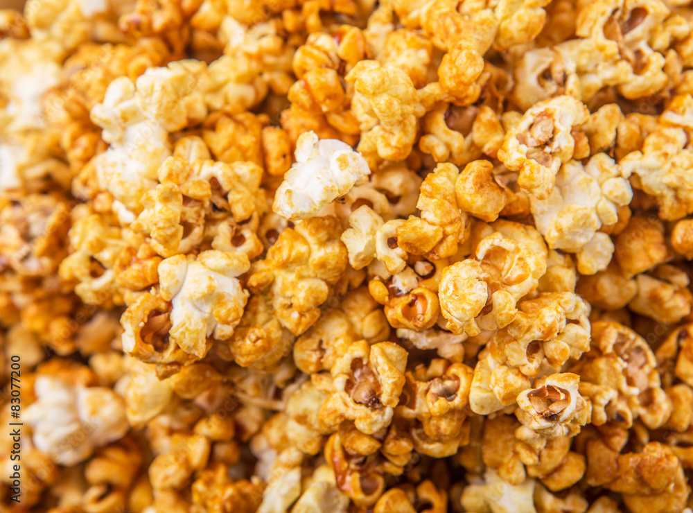 Caramel popcorn close up view Caramel popcorn close up view