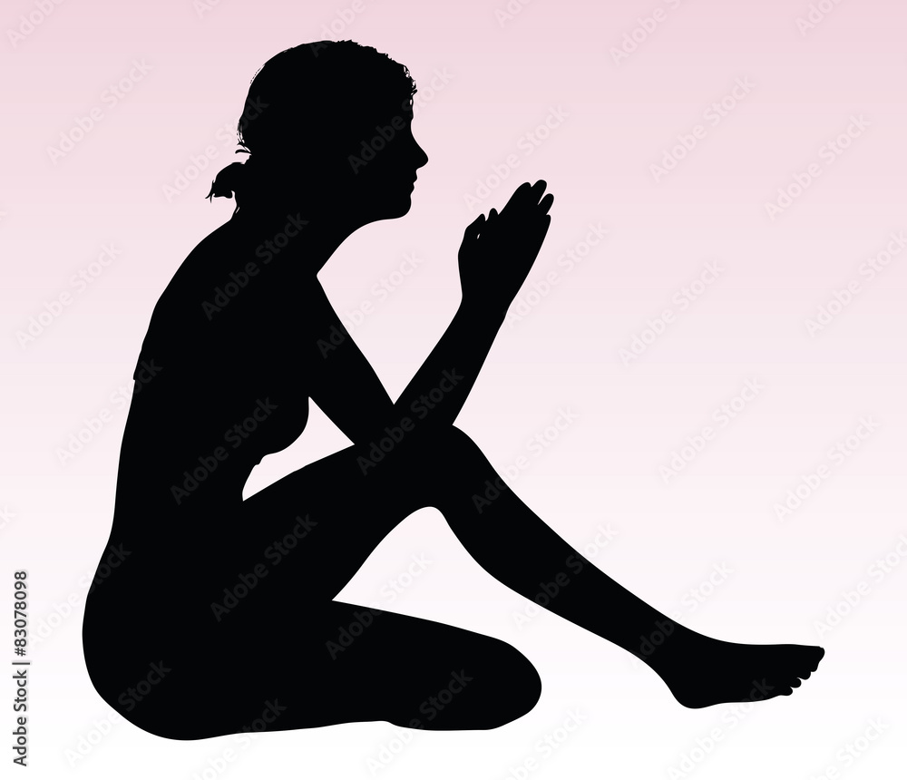 woman silhouette with hand gesture praying