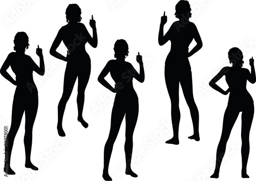 woman silhouette with hand gesture finger pointing upwards