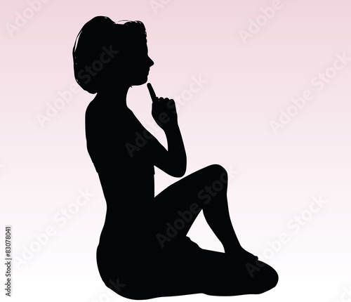 woman silhouette with hand gesture thinking