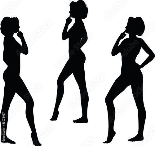 woman silhouette with hand gesture thinking