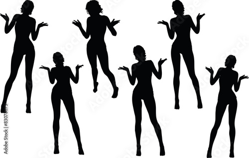 woman silhouette with hand gesture hands open photo