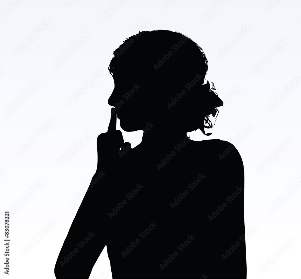 woman silhouette with hand gesture hush