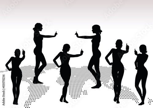 woman silhouette with hand gesture finger pointing upwards