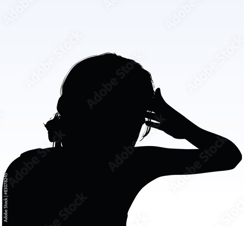 woman silhouette with hand gesture headache