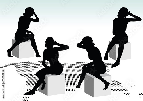 woman silhouette with hand gesture headache
