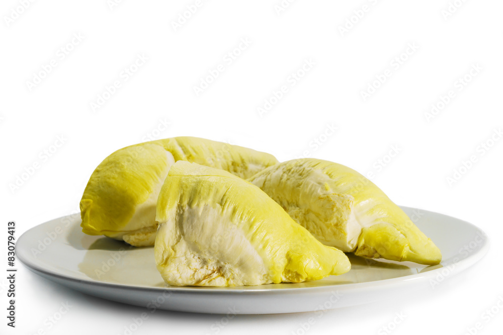 durian on dish with white background, Thai fruits durian on dish with white background, Thai fruits