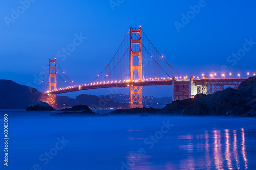 Golden gate bridge at night in San Francisco