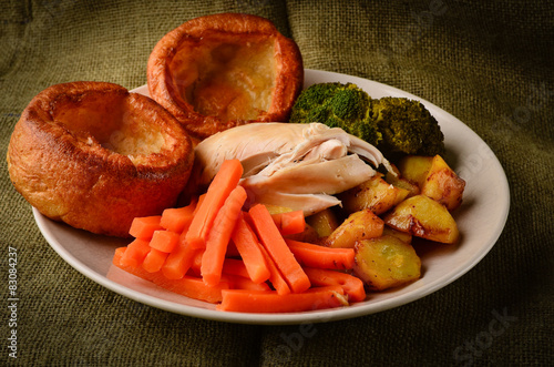 Chicken Sunday dinner with Yorkshire puddings