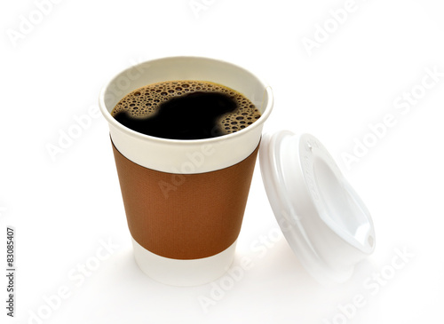 Paper cup of coffee isolated on white background