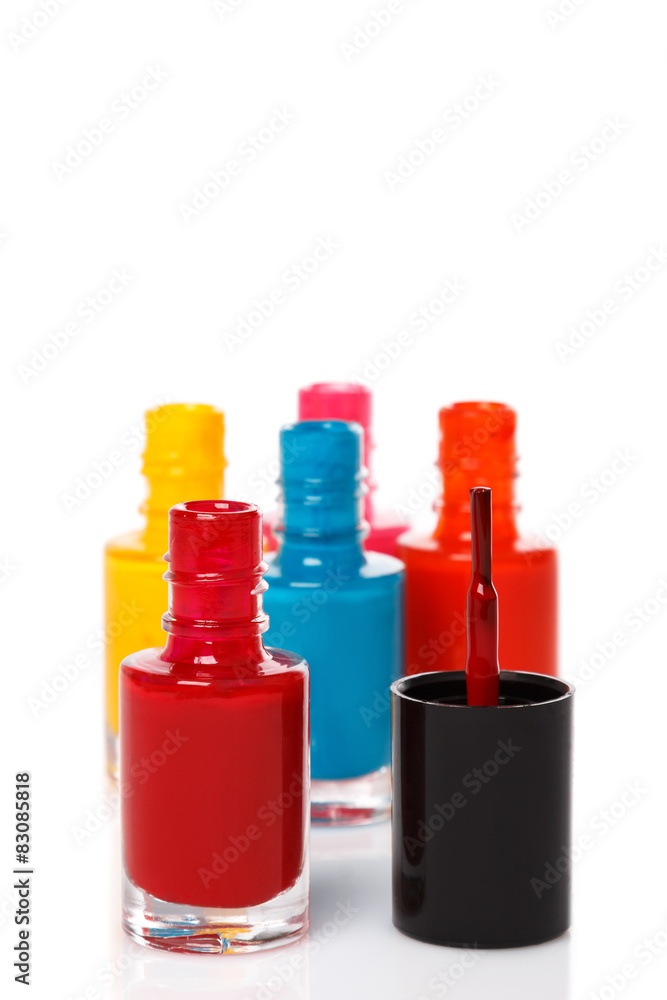 Bottles with a colorful nail polish