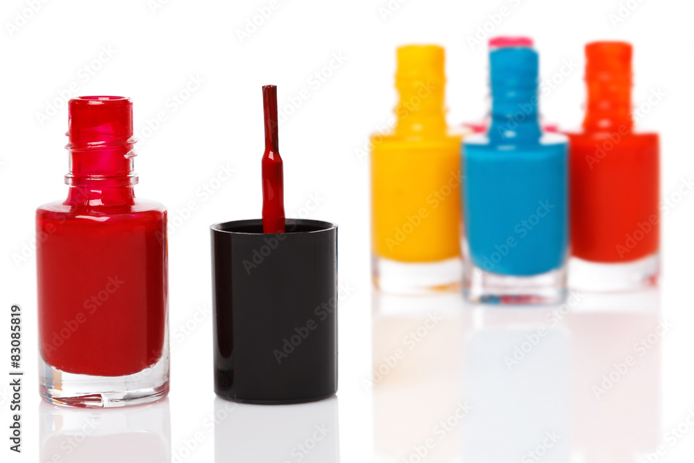 Bottles with a colorful nail polish Bottles with a colorful nail polish