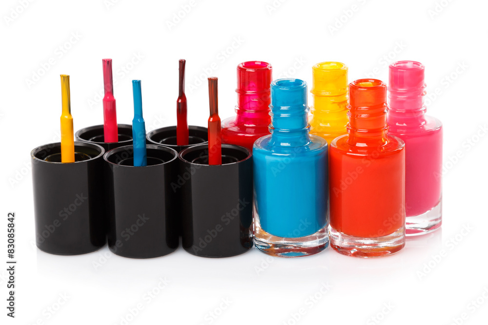 Bottles with a colorful nail polish Bottles with a colorful nail polish