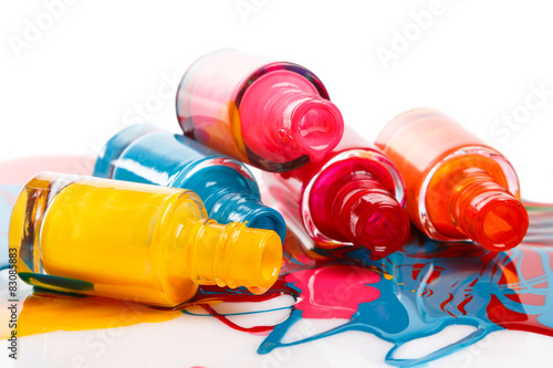 Bottles with spilled nail polish