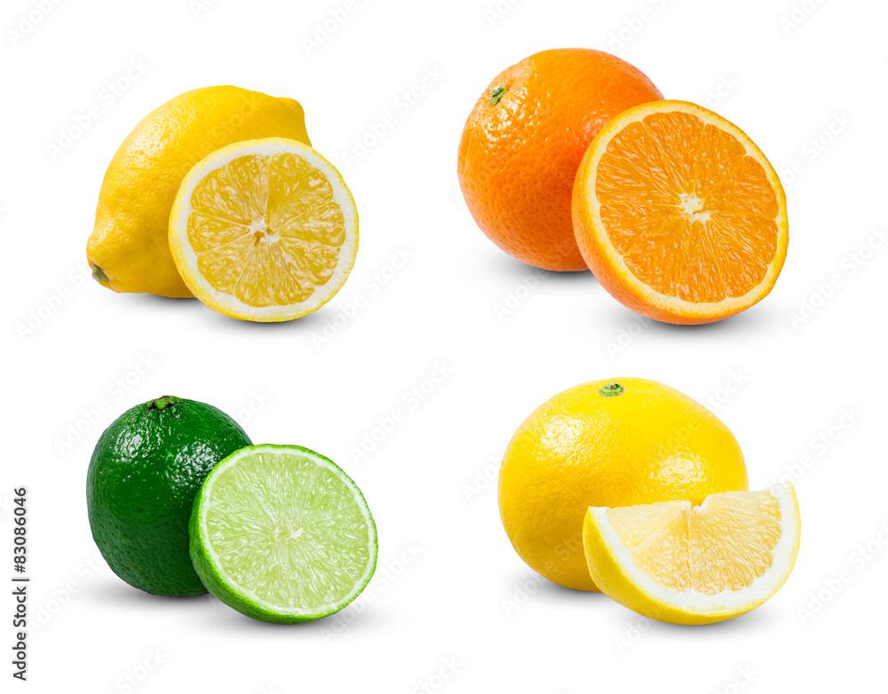 set of citrus slices isolated on white set of citrus slices isolated on white