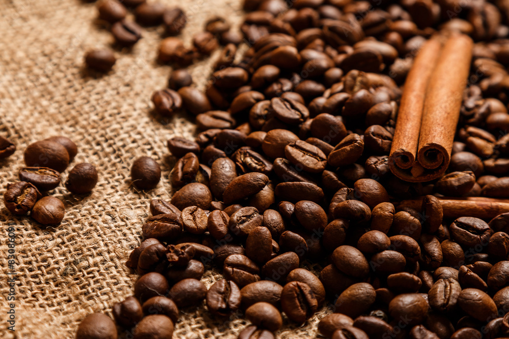 Cinnamon sticks and coffee beans Cinnamon sticks and coffee beans