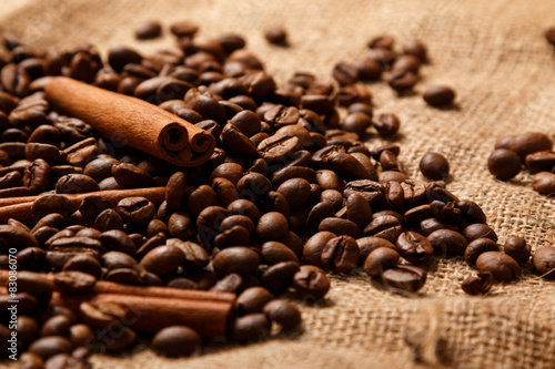 Cinnamon sticks and coffee beans