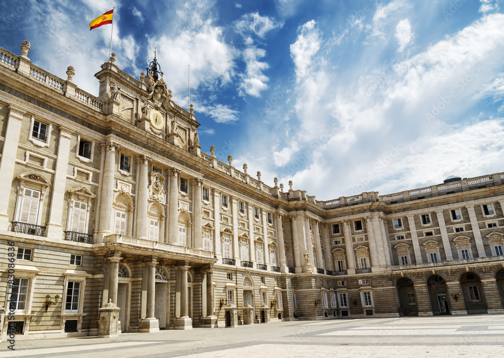 Beautiful view of the south facade of the Royal Palace of Madrid