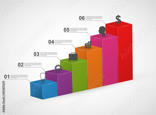 Bar charts. 3D colorful infographics design template.
