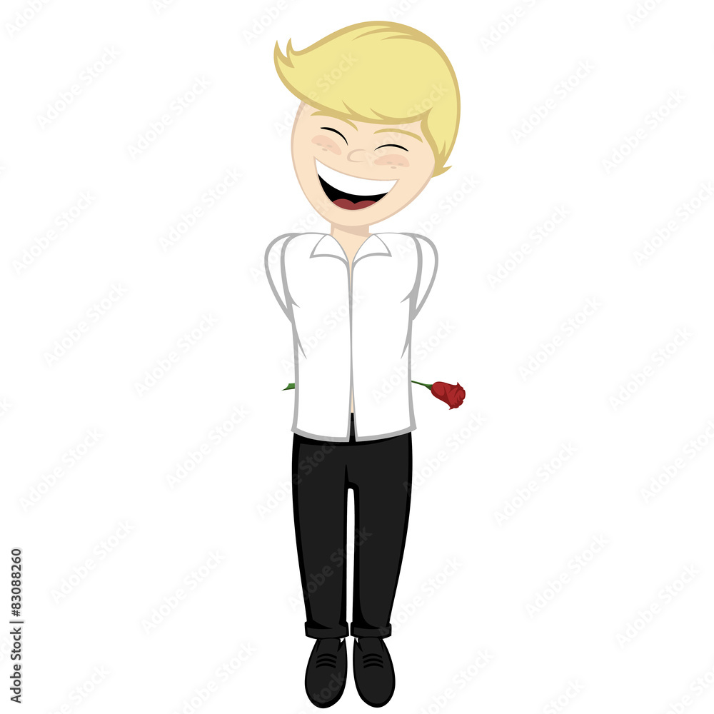 A blonde boy with a rose behind his back A blonde boy with a rose behind his back