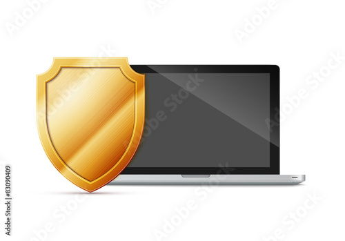 laptop with shield - internet security, antivirus or firewall