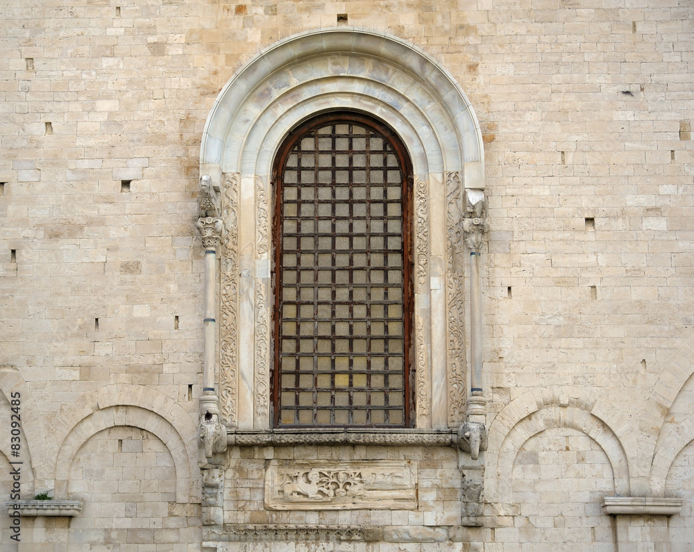 Detail St  Nicholas Basilica, window of elephants - Bari