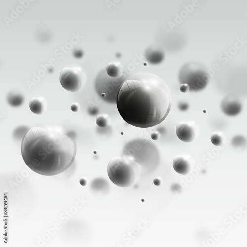 Three dimensional glowing steel spheres, gray background