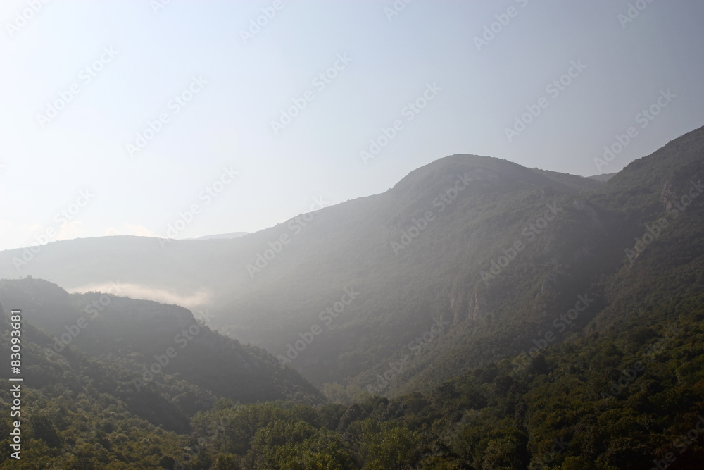 View of the mountainous terrain in the morning
