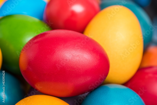 Colorful Easter Eggs In Basket Close Up